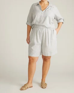 Juniper Linen Blend Easy Pull-On Shorts Beach Stripe