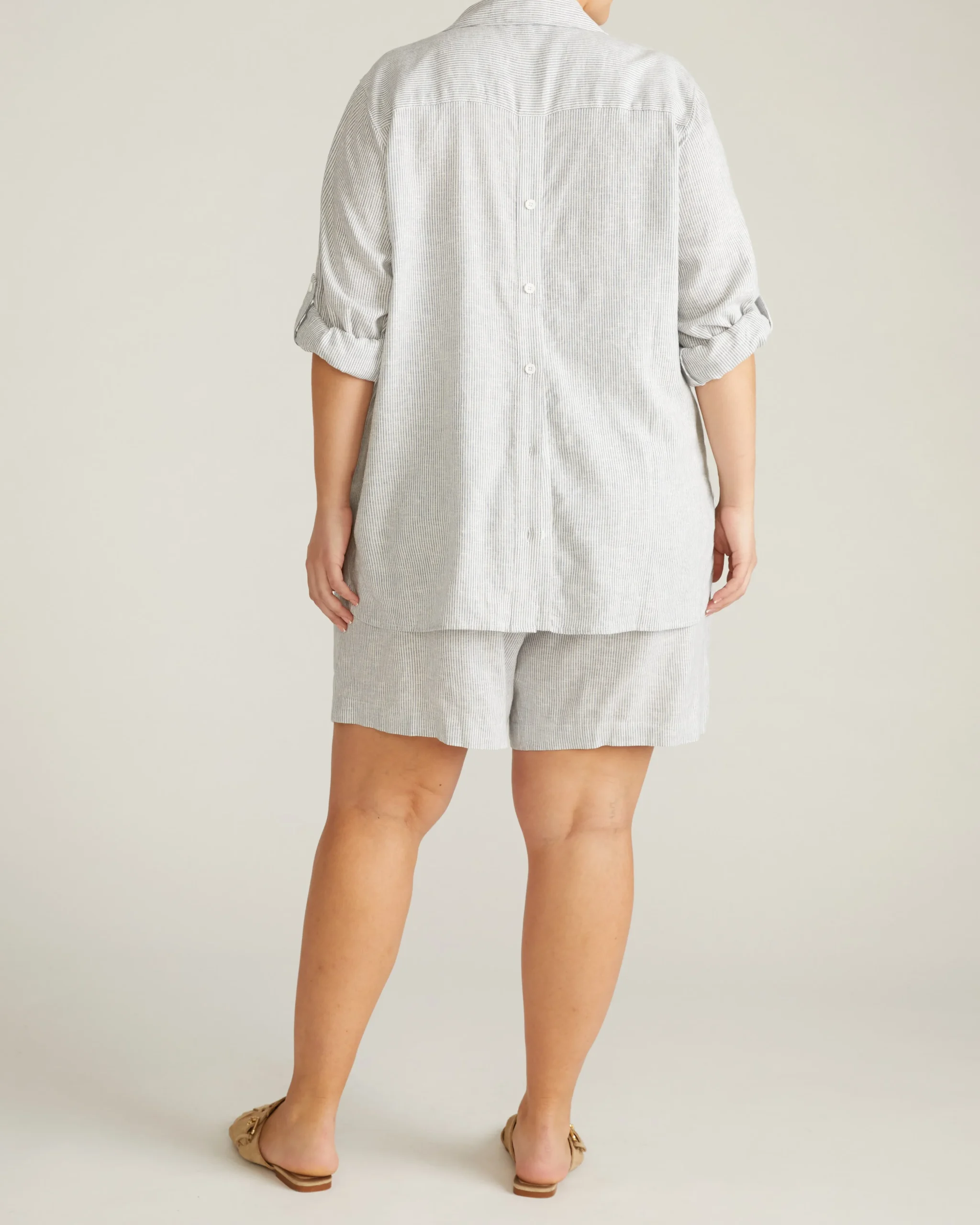 Juniper Linen Blend Easy Pull-On Shorts Beach Stripe