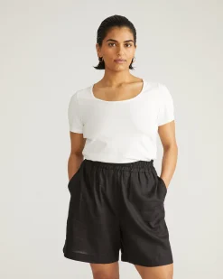 Juniper Linen Blend Easy Pull-On Shorts Black