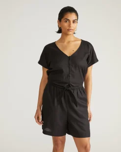 Juniper Linen Blend Easy Pull-On Shorts Black