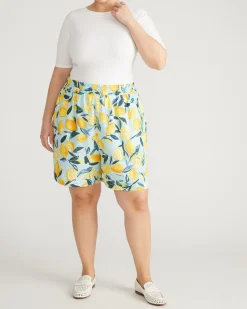 Juniper Linen Blend Easy Pull-On Shorts Limoncello Print