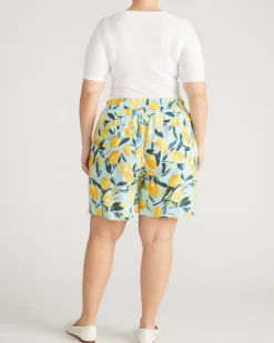 Juniper Linen Blend Easy Pull-On Shorts Limoncello Print