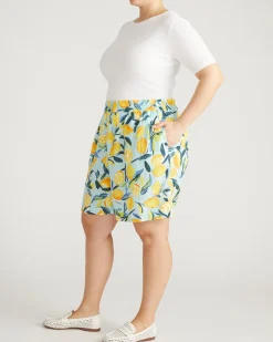 Juniper Linen Blend Easy Pull-On Shorts Limoncello Print