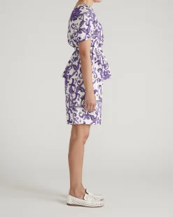 Juniper Linen Blend Easy Pull-On Shorts Purple Majolica Print