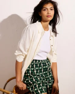 Juniper Linen Blend Easy Pull-On Shorts Green Trellis Print