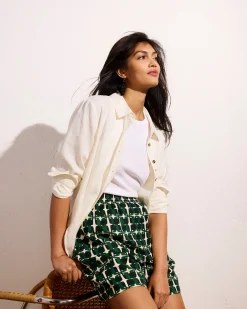 Juniper Linen Blend Easy Pull-On Shorts Green Trellis Print