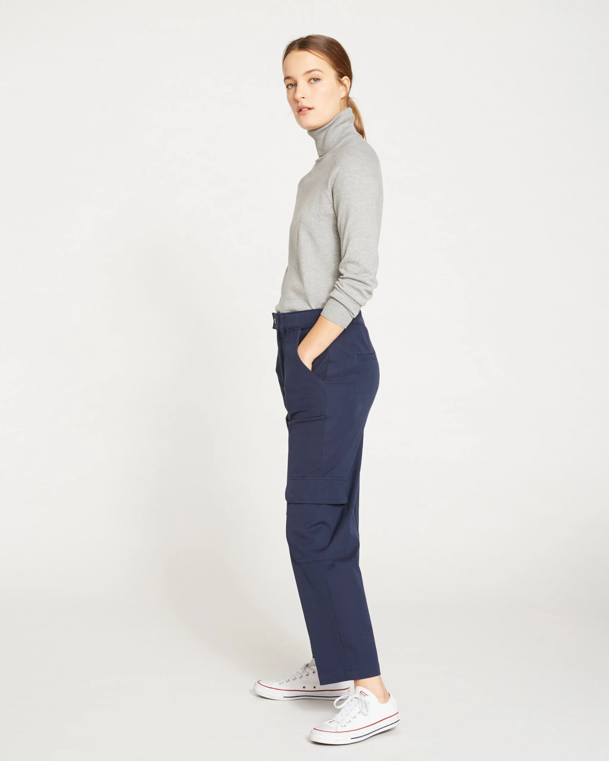 Karlee Stretch Cotton Twill Cargo Pants Navy