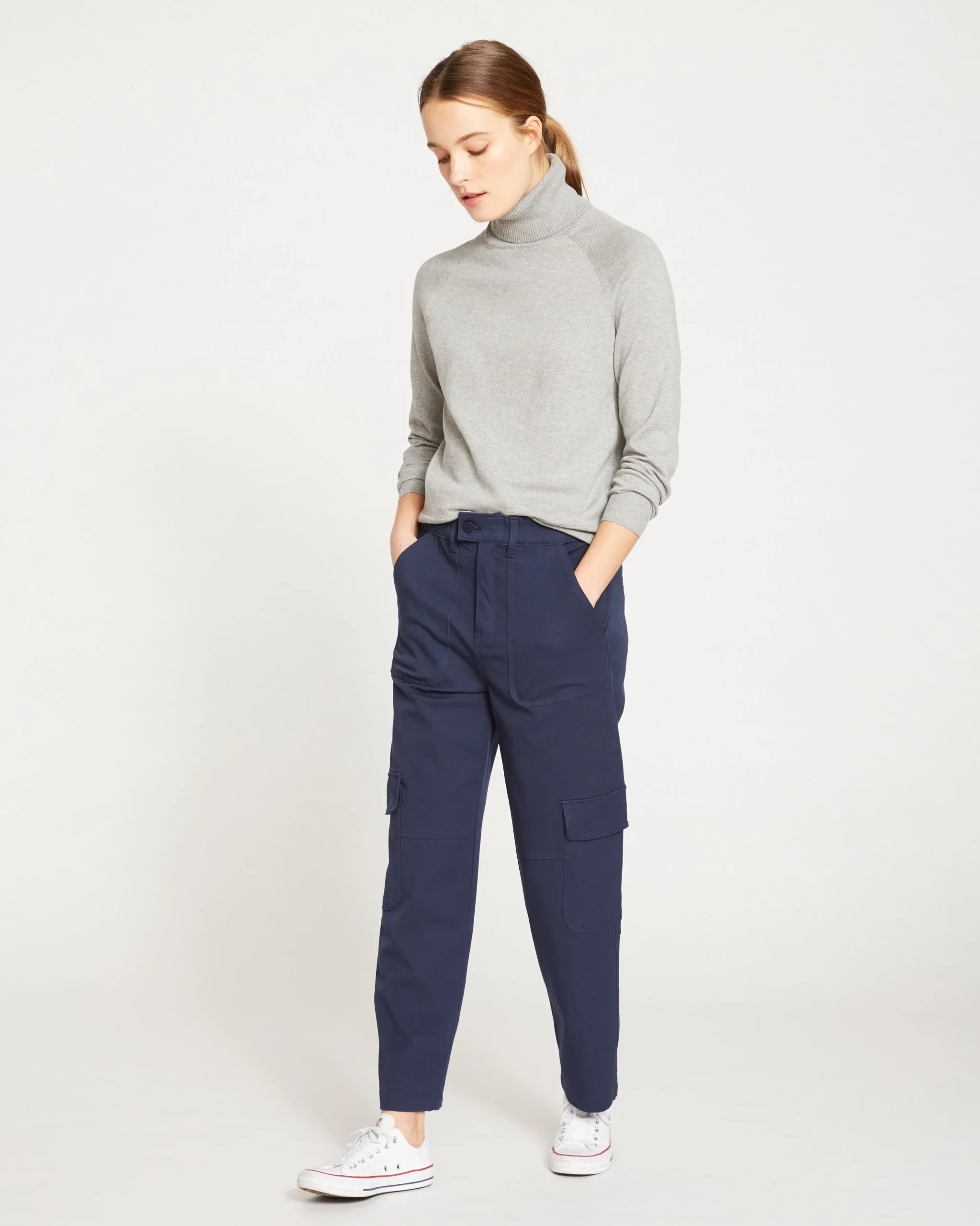Karlee Stretch Cotton Twill Cargo Pants Navy