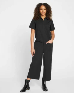 Kate Stretch Cotton Twill Jumpsuit Black