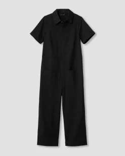 Kate Stretch Cotton Twill Jumpsuit Black