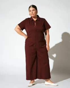 Kate Stretch Cotton Twill Jumpsuit Black Cherry