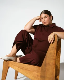 Kate Stretch Cotton Twill Jumpsuit Black Cherry