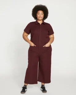 Kate Stretch Cotton Twill Jumpsuit Black Cherry