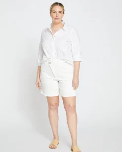 Katie High Rise Crossover Denim Shorts White