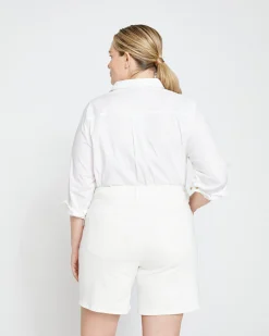 Katie High Rise Crossover Denim Shorts White