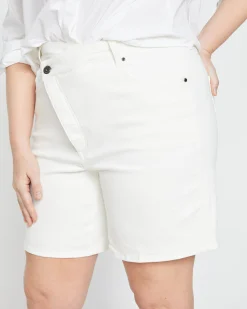 Katie High Rise Crossover Denim Shorts White