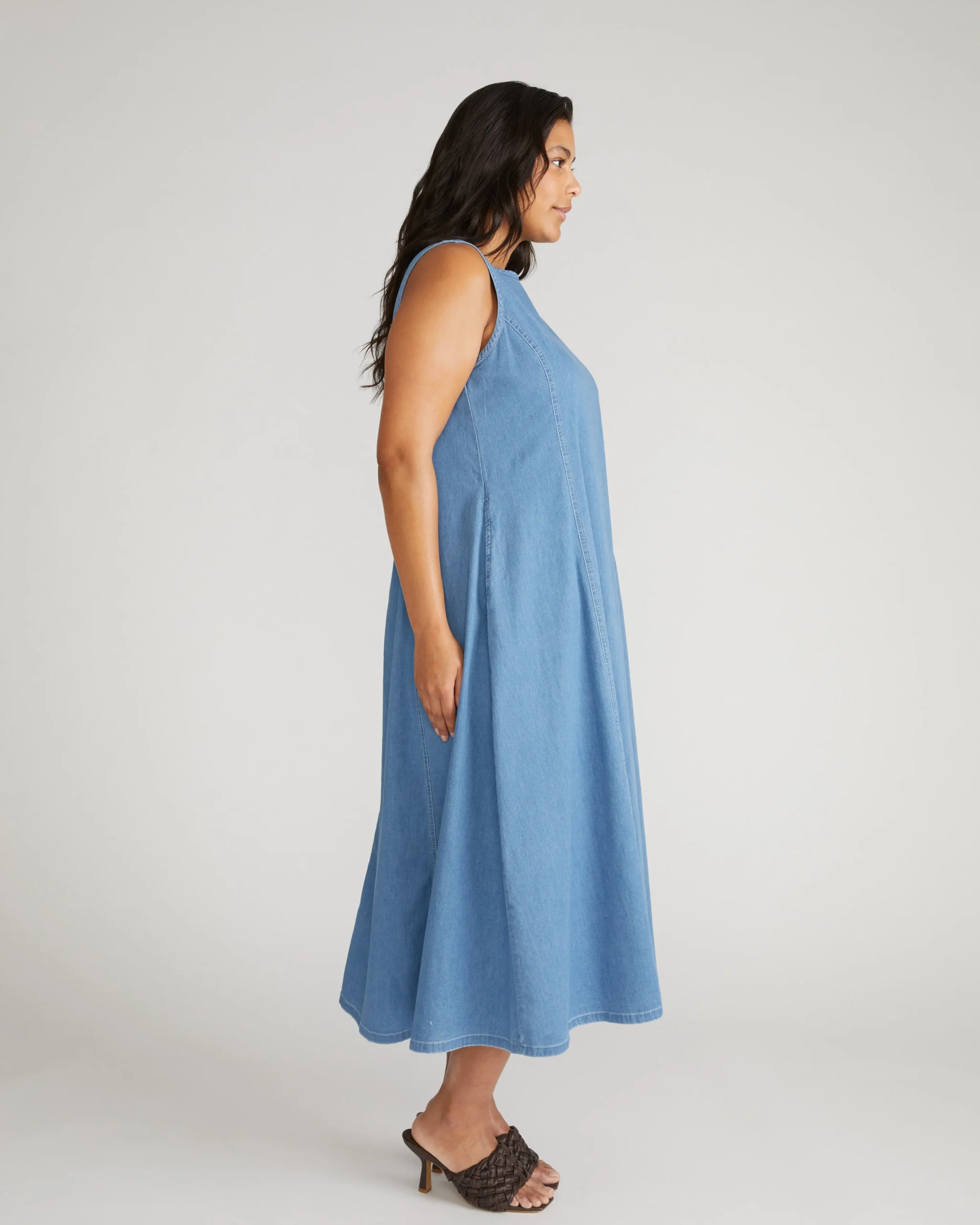 Kendra Cotton Chambray Tank Dress Cove Blue