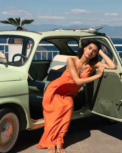 Kite Linen Blend Dress Italian Orange
