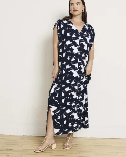 Kris Divine Jersey Kaftan Navy Santiago Print