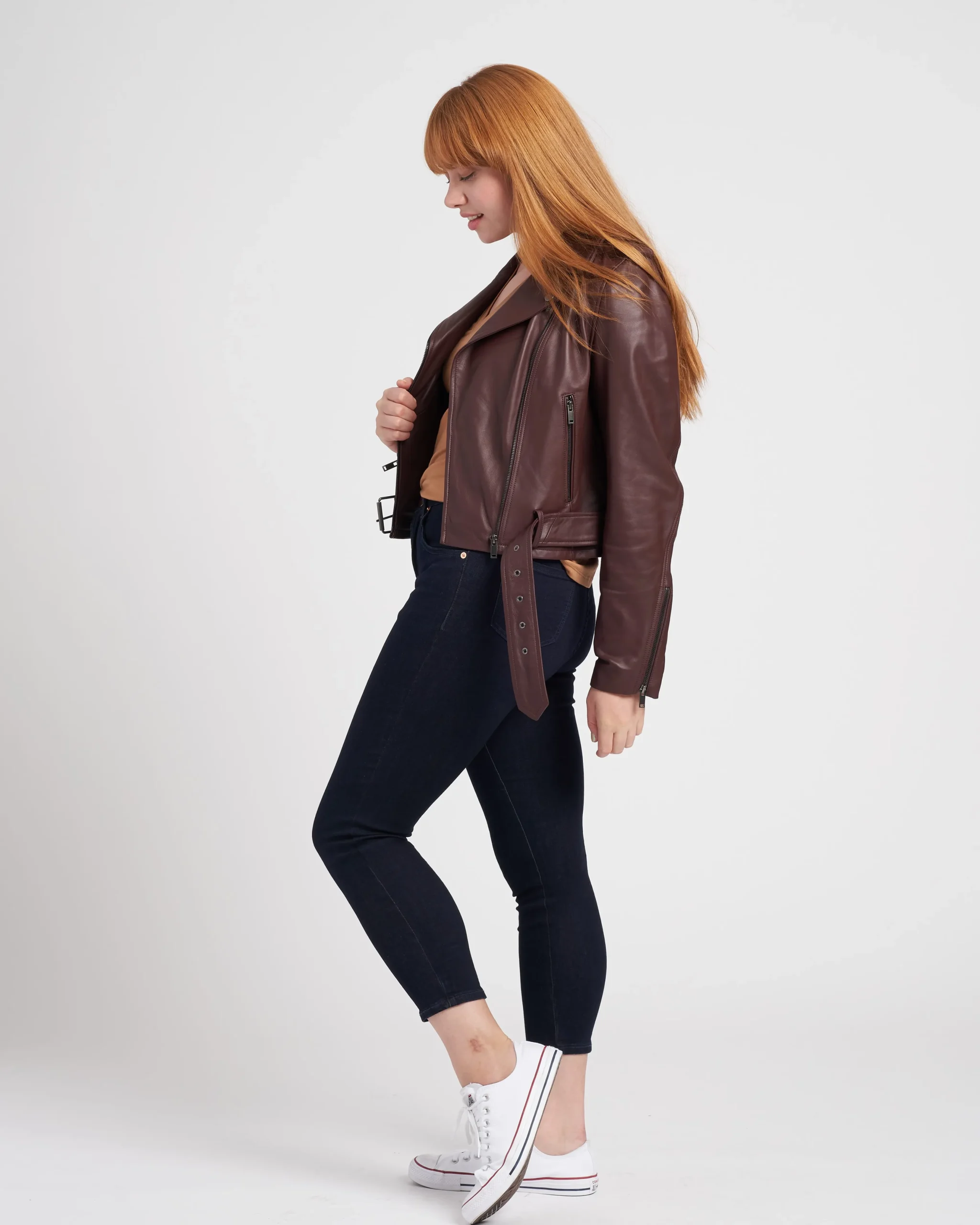 Leeron Leather Moto Jacket Chili Chocolate