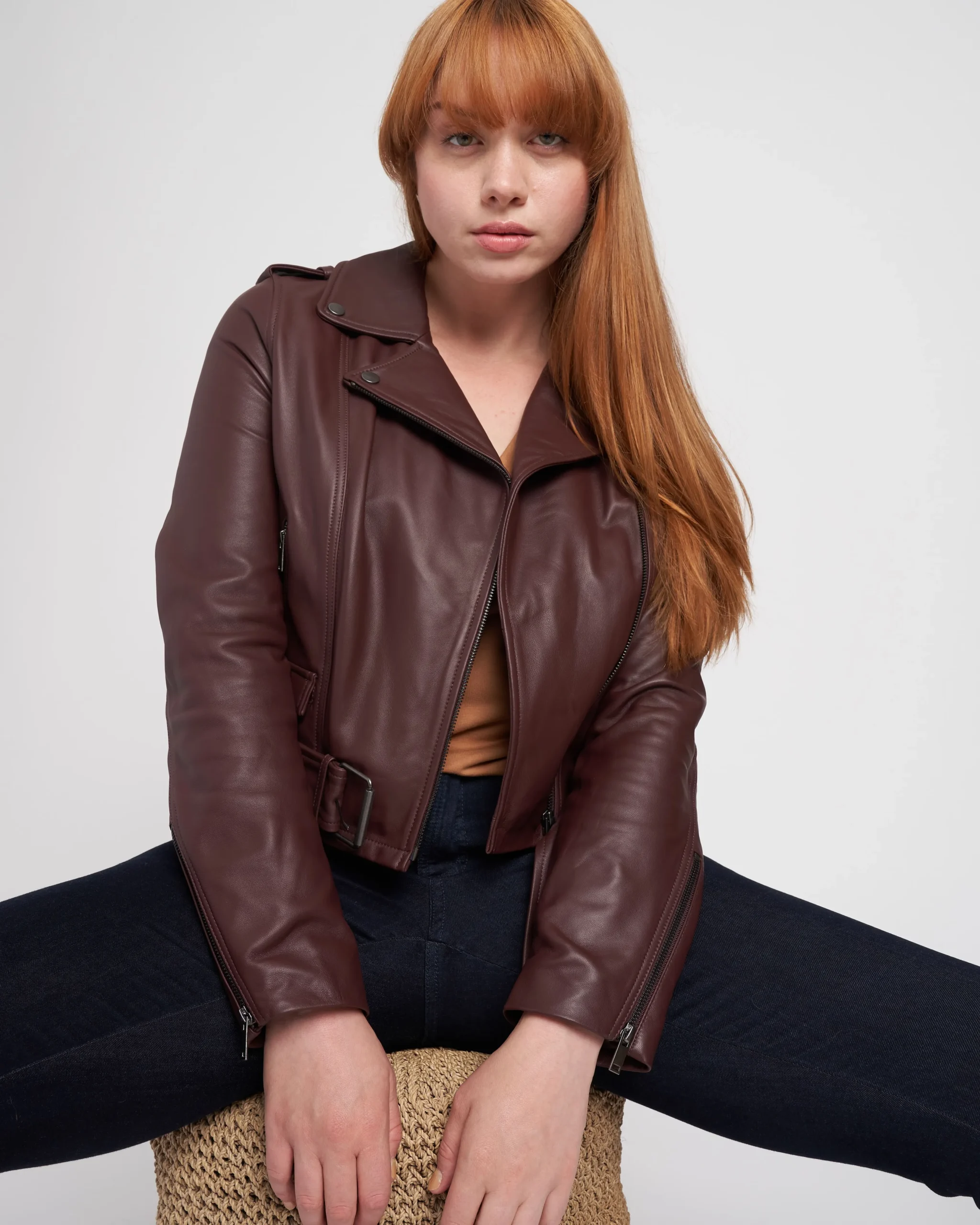 Leeron Leather Moto Jacket Chili Chocolate
