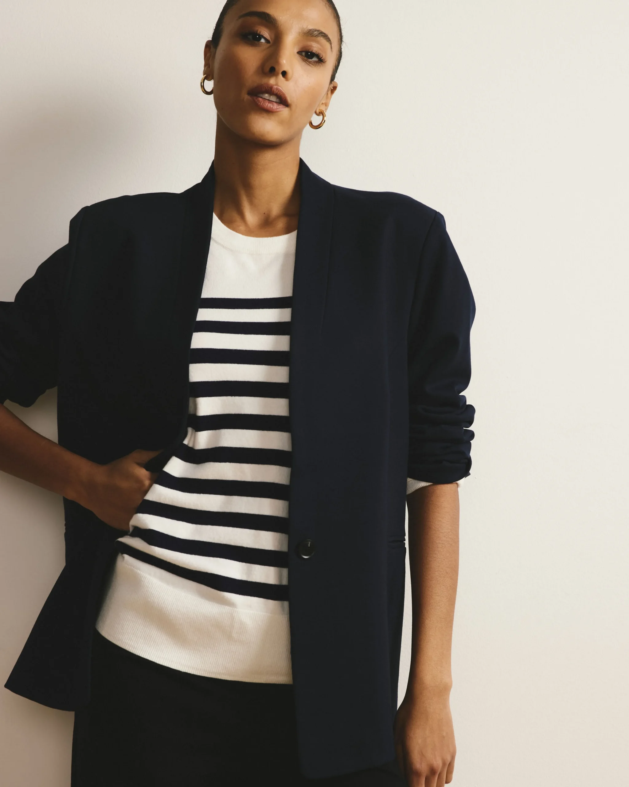 Lennox Collarless Ponte Blazer Navy