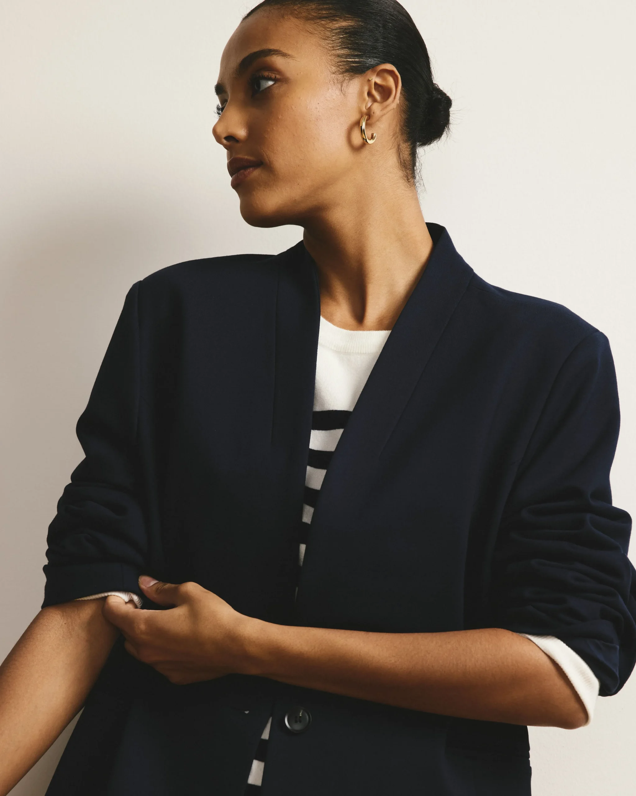 Lennox Collarless Ponte Blazer Navy