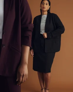 Lennox Collarless Ponte Blazer Slate Pinstripe