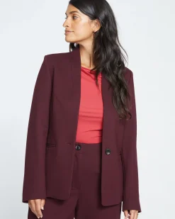 Lennox Collarless Ponte Blazer Black Cherry