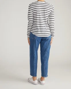Light-As-Air Long Sleeve V Neck Tee Zen Stripe