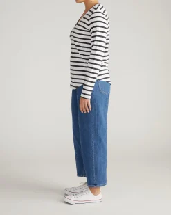 Light-As-Air Long Sleeve V Neck Tee Zen Stripe
