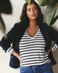 Light-As-Air Long Sleeve V Neck Tee Zen Stripe