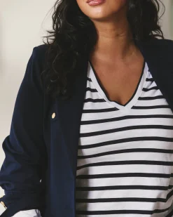 Light-As-Air Long Sleeve V Neck Tee Zen Stripe