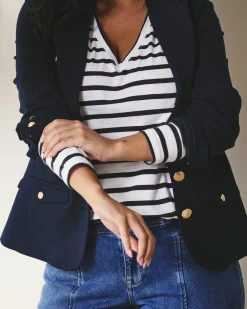 Light-As-Air Long Sleeve V Neck Tee Zen Stripe