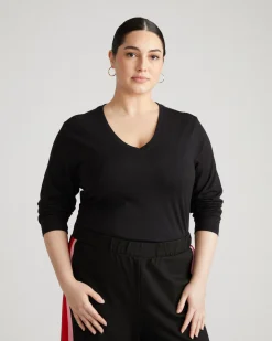 Light-As-Air Long Sleeve V Neck Tee Black