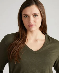 Light-As-Air Long Sleeve V Neck Tee Nori