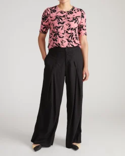 Lily Liquid Jersey Crew Neck Stovepipe Tee Pink Sgraffito Print