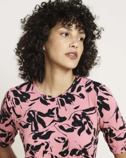 Lily Liquid Jersey Crew Neck Stovepipe Tee Pink Sgraffito Print
