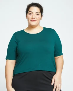 Lily Liquid Jersey Crew Neck Stovepipe Tee Forest Green