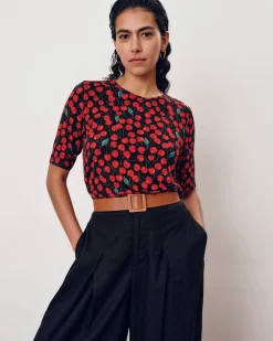 Lily Liquid Jersey Crew Neck Stovepipe Tee Very Cherry Print
