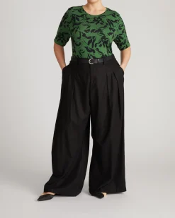 Lily Liquid Jersey Crew Neck Stovepipe Tee Green Sgraffito Print