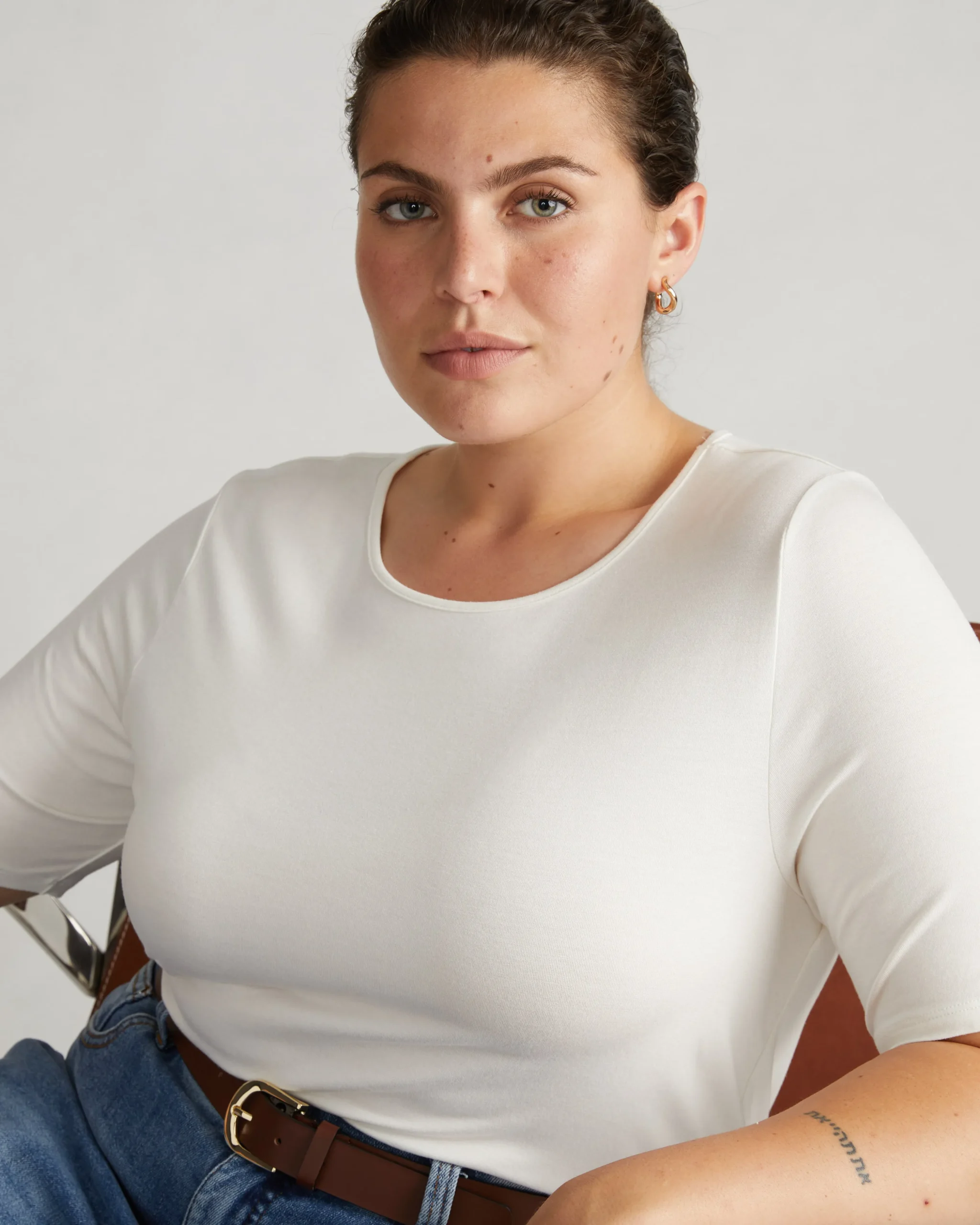 Lily Liquid Jersey Crew Neck Stovepipe Tee White