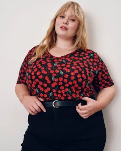 Lily Liquid Jersey V-Neck Stovepipe Tee Very Cherry Print