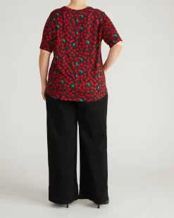 Lily Liquid Jersey V-Neck Stovepipe Tee Very Cherry Print