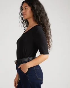 Lily Liquid Jersey V-Neck Stovepipe Tee Black