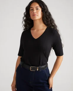 Lily Liquid Jersey V-Neck Stovepipe Tee Black