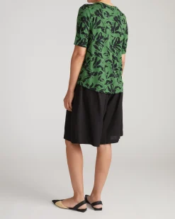 Lily Liquid Jersey V-Neck Stovepipe Tee Green Sgraffito Print