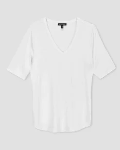 Lily Liquid Jersey V-Neck Stovepipe Tee White