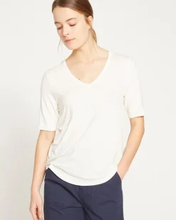 Lily Liquid Jersey V-Neck Stovepipe Tee White