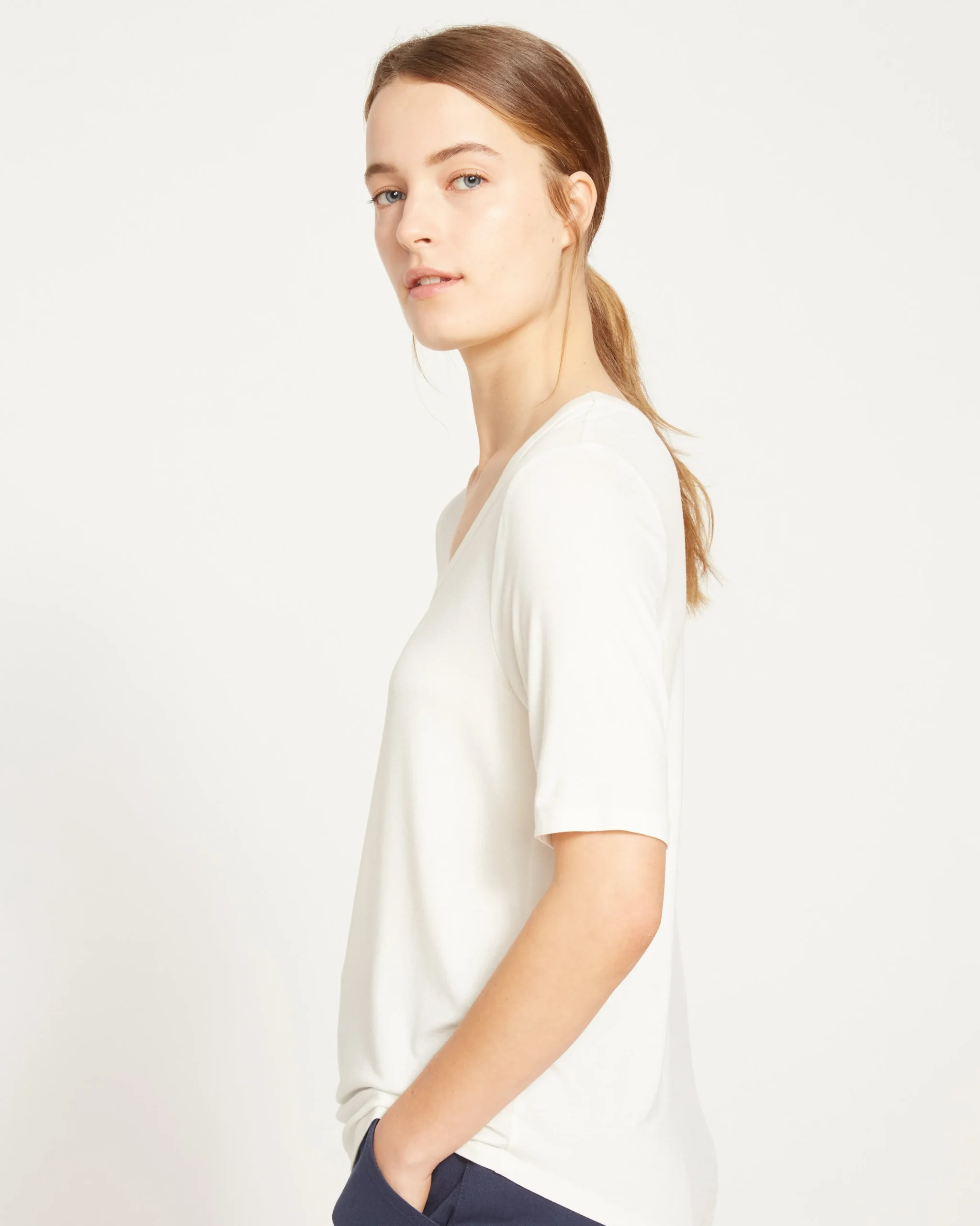 Lily Liquid Jersey V-Neck Stovepipe Tee White